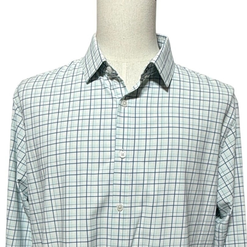 Mizzen+Main Shirt Men XL Tall Trim Blue Leeward Windowpane Plaid Long Sleeve